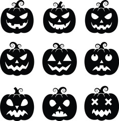 Obraz premium Spooky Jack‑O’-Lantern Pumpkin Faces Set