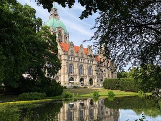 Obraz premium New Town Hall or Neues Rathaus in Hannover, Germany. 