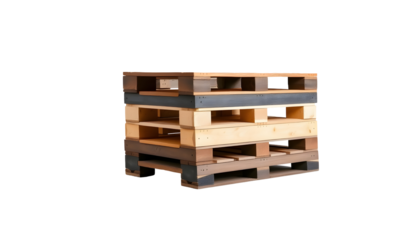 Stacked wooden pallets, ready for shipping and storage, isolated with alpha channel