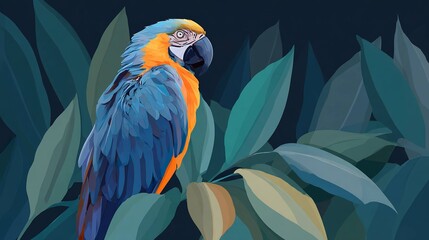 Obraz premium Macaw bird amidst tropical leaves