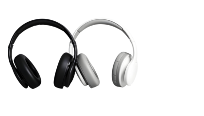 Black and White Wireless Headphones on Transparent Background
