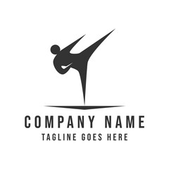 Abstract Man Male Kick Silhouette for Karate Judo Taekwondo Sport Club Competition Logo
