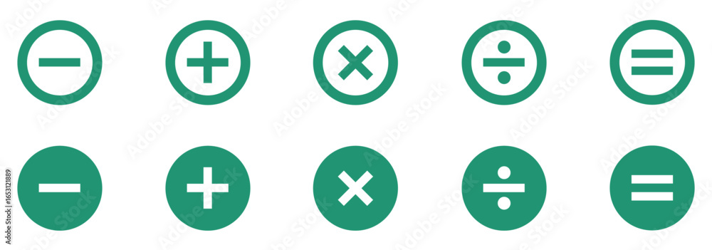Poster calculator, math icon. plus, minus, multiply, equal and divide sign with circle design. basic mathem