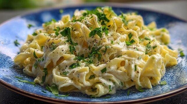 Alfredo pasta dinner with creamy white sauce and herbs. - Powered by Adobe