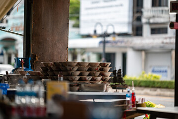 Busy Market Stall with Food Containers