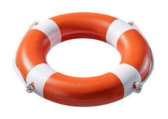 Bright orange life preserver with white stripes