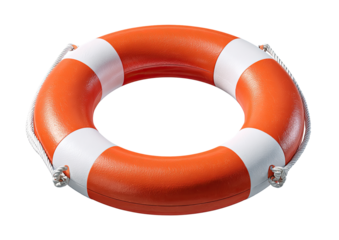 Bright orange life preserver with white stripes