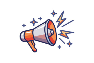 Megaphone emitting sound waves with media star symbol announcement icon  