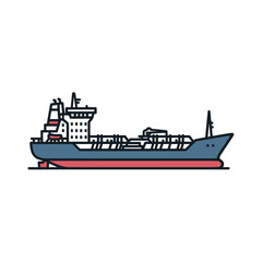 Illustration of a cargo ship, a maritime vessel for transporting goods across the ocean.