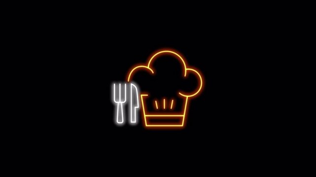 Neon Chef Hat, Fork, and Knife Restaurant Logo
