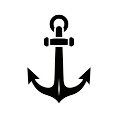 Black and white anchor icon, nautical symbol.