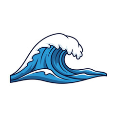 A detailed illustration of a large, stylized ocean wave with blue and white colors.