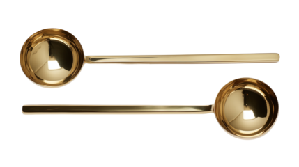 Pair of golden metal ladle spoons