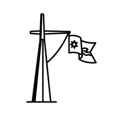 Simple black line drawing of a ship's flagpole and flag.