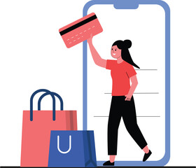 Online Shopping with Credit Card and Shopping Bags