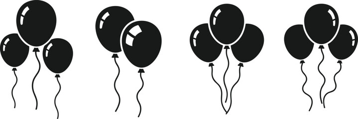 Balloon icon set with black filled design, party decoration symbol, celebration graphic, festive event element, birthday and holiday illustration © Hasib World