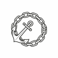 A stylized anchor is encircled by a chain, presented as a clean, vector-style graphic in black and white.