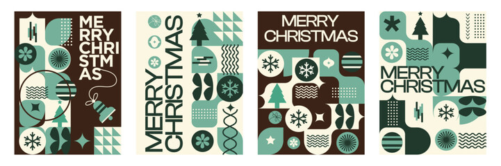 Merry Christmas Vibrant Abstract minimalist style Geometric Pattern with Modern Typography Colorful Festive and Snowflakes Holiday Greeting Background Poster Design