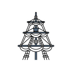 Detailed illustration of a ship's crow's nest and rigging, showing intricate nautical details.