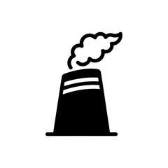 A black silhouette icon of an industrial factory smokestack emitting a plume of smoke.