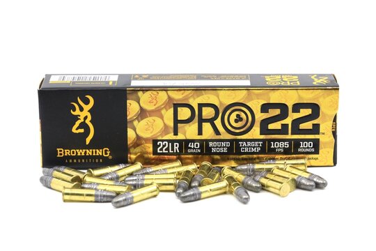 Browning brand ammunition for firearms. Browning is now owned and operated by FN Herstal in Liege, Belgium.