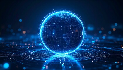 Digital globe, glowing, futuristic