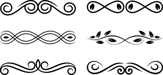 Elegant Black Swirl and Floral Design Elements Set for Invitations © md manik hossain