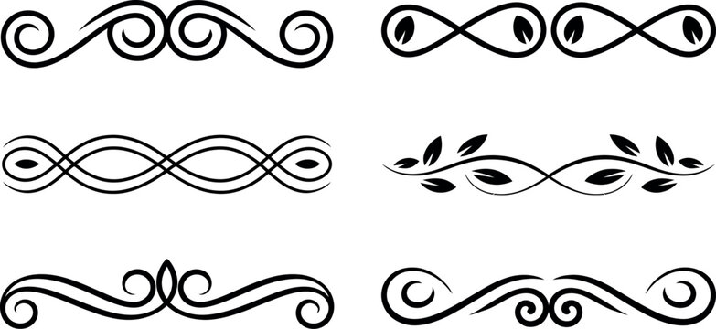 Elegant Black Swirl and Floral Design Elements Set for Invitations