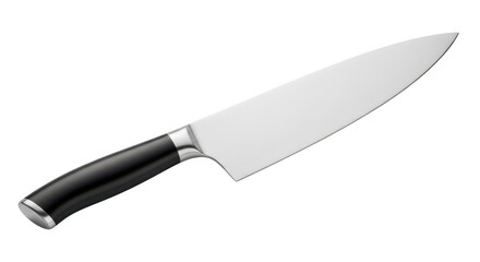 Professional chef knife with black handle isolated on transparent background