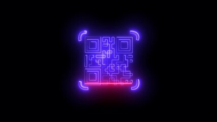 Glowing  neon qr code scan animation.   laser beam qr code scanner on black background. - Powered by Adobe