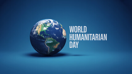 Conceptual image of planet earth with the text world humanitarian day on a blue background