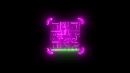 Glowing  neon qr code scan animation.   laser beam qr code scanner on black background. - Powered by Adobe