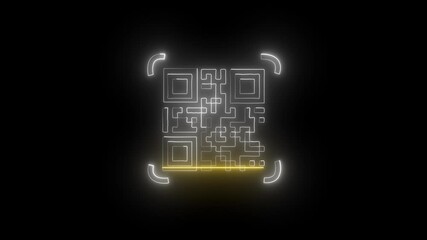Glowing  neon qr code scan animation.   laser beam qr code scanner on black background. - Powered by Adobe
