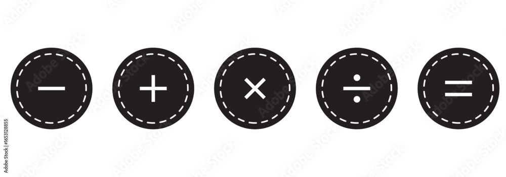 Poster plus and minus icon set. math symbol. multiply icon. equals symbol, division symbol, calculator butt