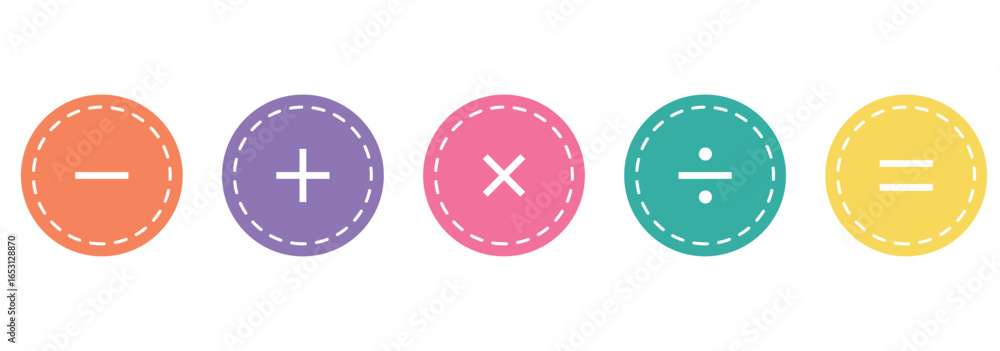 Poster plus and minus icon set. math symbol. multiply icon. equals symbol, division symbol, calculator butt