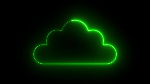 Cloud computing glowing neon Downloading icon. Neon line cloud icon Animated on black background.