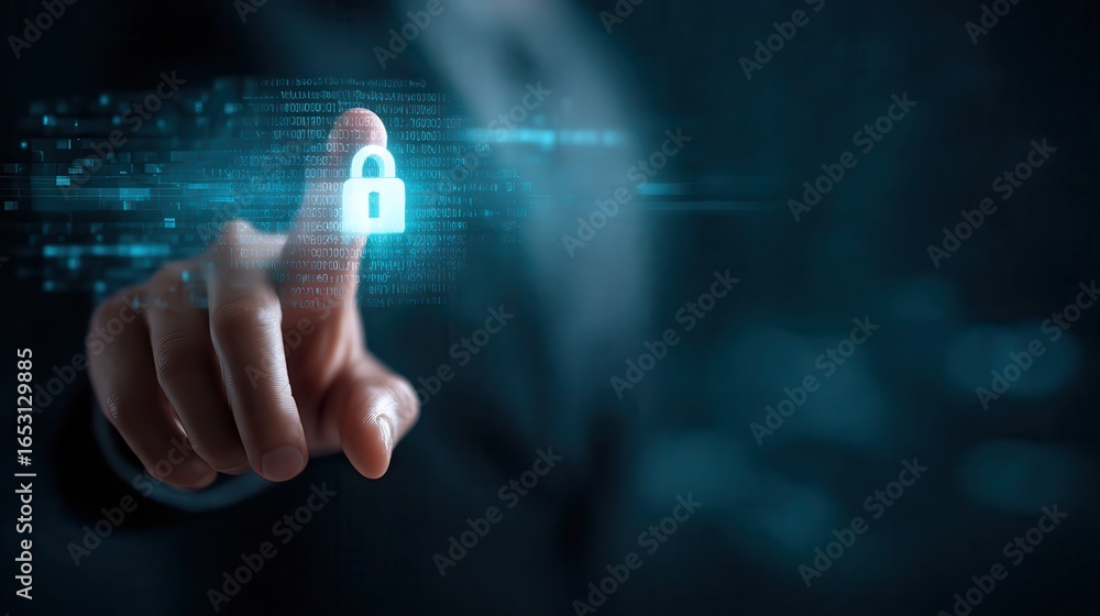 Poster man touching a data security concept.