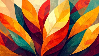 Vibrant autumn leaves in a graphic design.