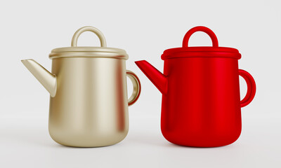 Metal teapots with hot drinks