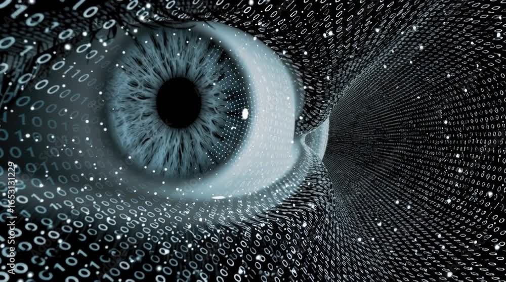 Poster digital eye abstract tunnel of binary code
