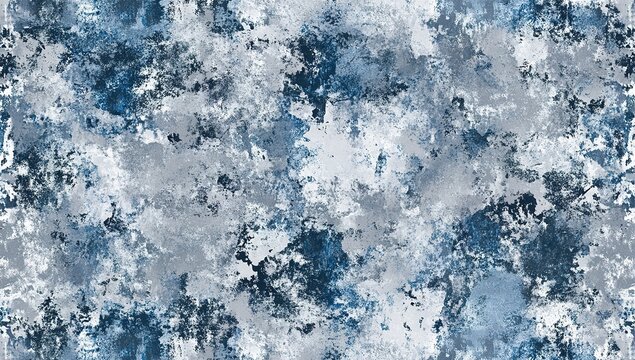 A seamless pattern of gray and blue camouflage, perfect for military or urban wear designs. The camo design is dense with intricate details, creating an eye-catching effect on the fabric surface.