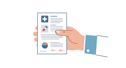 Hand holding a medical report document, symbolizing healthcare data, patient information, and digital health records. Concept of medical diagnosis, health management, and secure information.