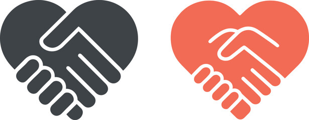 Obraz premium Heart Shaped Handshake Icon Representing Love, Support, and Partnership