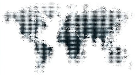 World map represented with dots in a monochrome design.