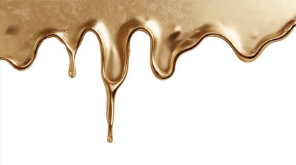 smooth melted gold dripping from top on clean white background