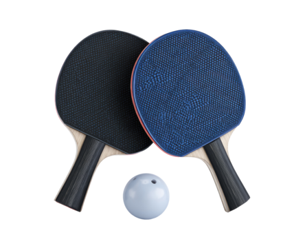 Two ping pong paddles and a ball