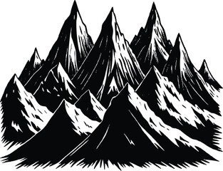 Fototapeta premium Dramatic black and white jagged mountain range illustration
