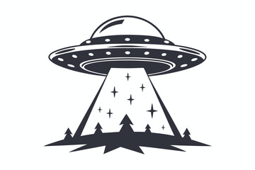 UFO Flying Saucer Icon on White Background Futuristic Spaceship