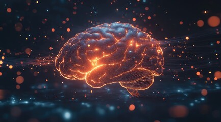 Fototapeta premium 3D brain, glowing, digital art