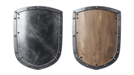 Two shields: metal and wood with rivets